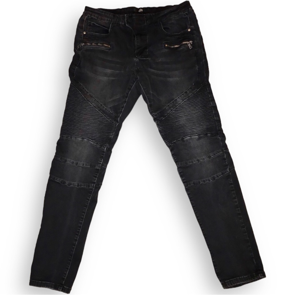 ZLZ Black Stretch Moto Jeans - 35